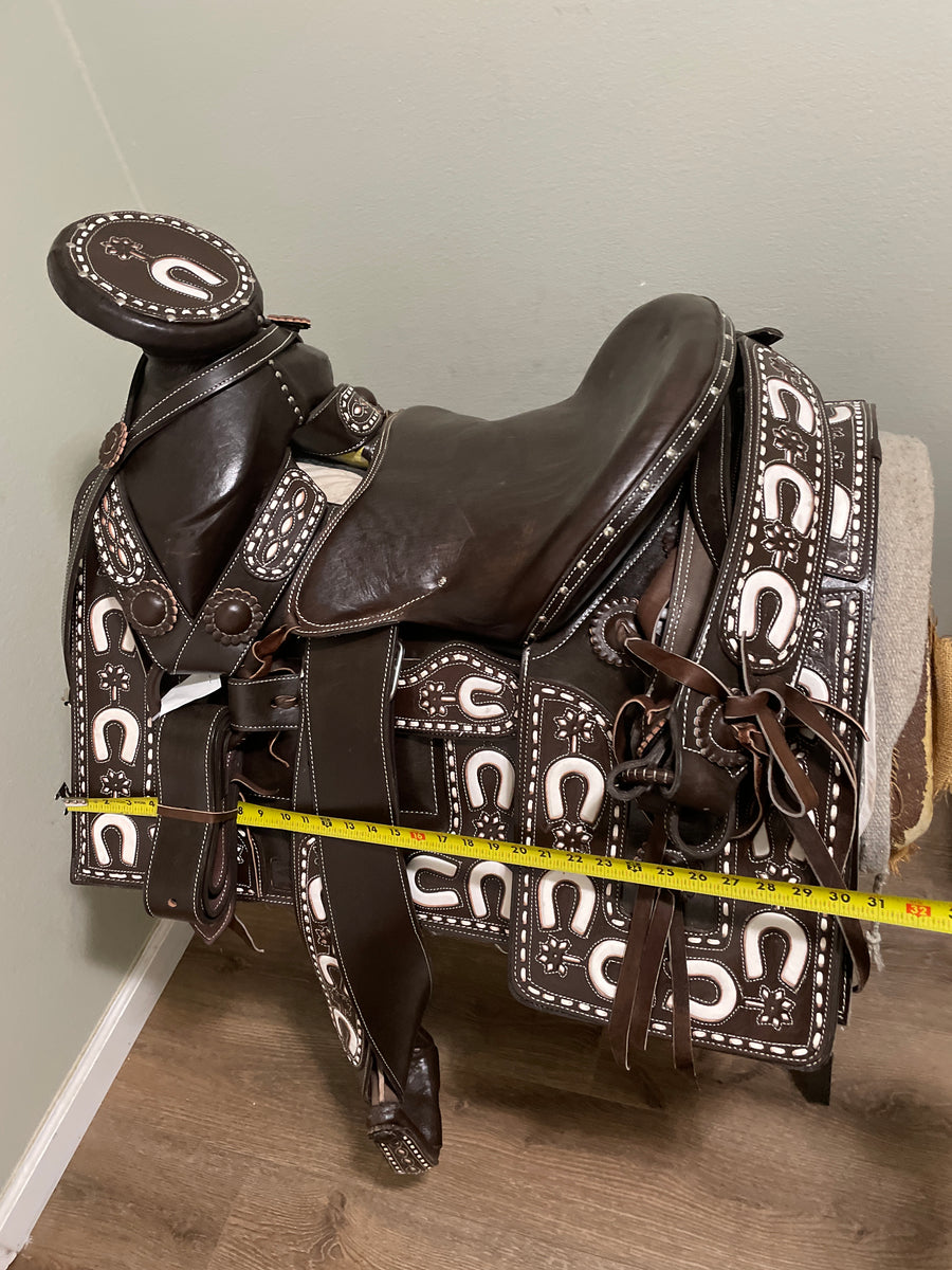 15 L. V. Vintage Black Diamond Western Parade Saddle. With Diamond studs.