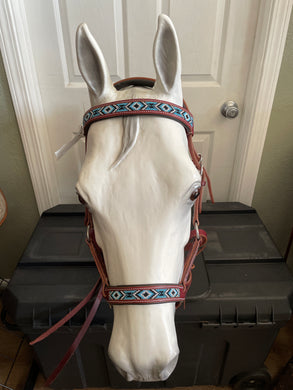 Brown Bitless Bridle with Beaded Brow and Nose