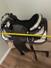 Load image into Gallery viewer, 16” Black Western Saddle with Silver Colored  Decorations
