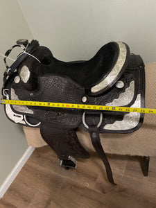 16” Black Western Saddle with Silver Colored  Decorations