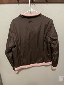 L Brown and Pink Irideon Puffer Barn Jacket