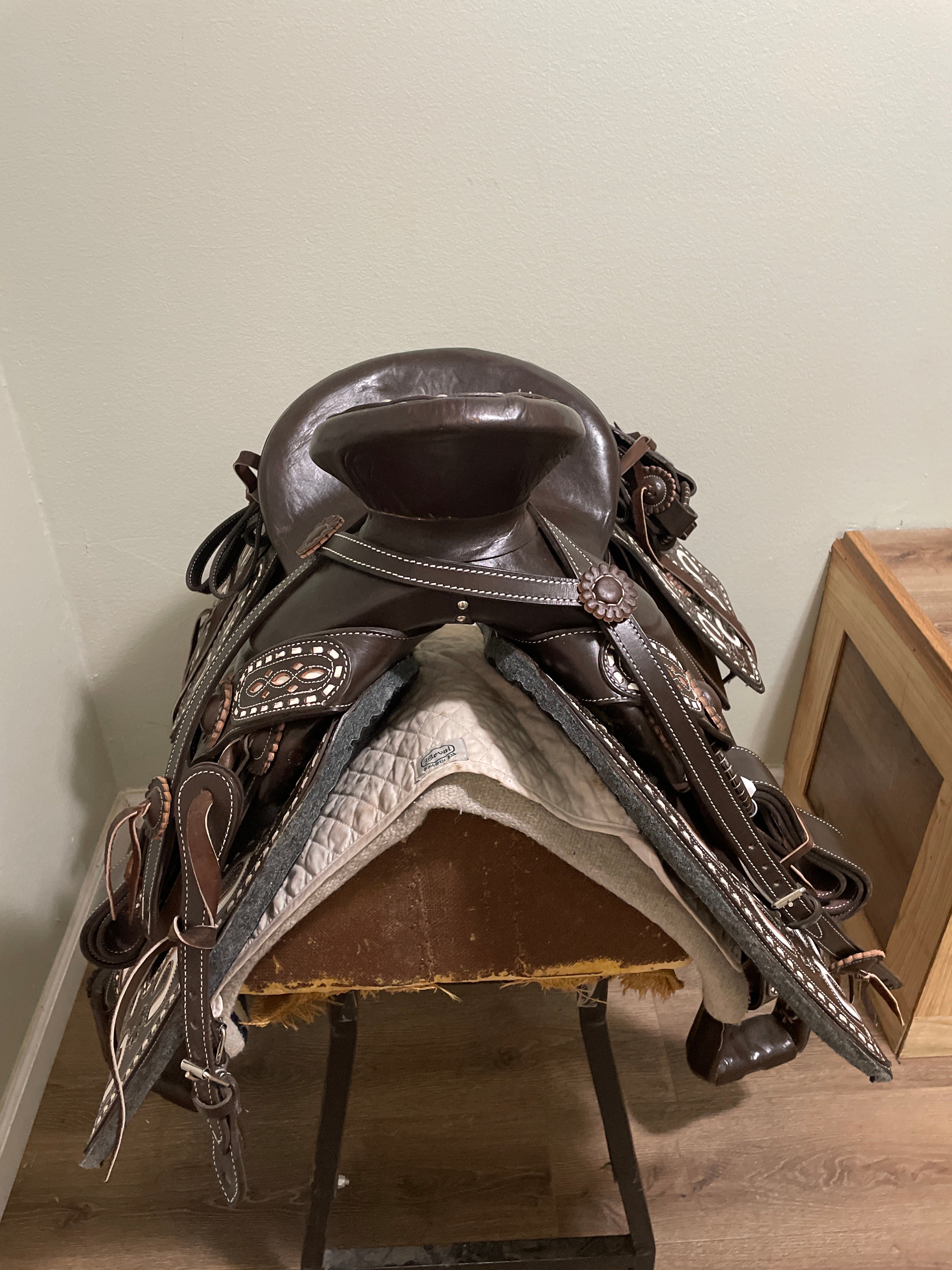 15 L. V. Vintage Black Diamond Western Parade Saddle. With Diamond studs.